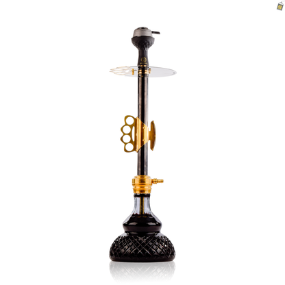 Knuckler Hookah - Golden Stem / Black Base with Dark Brown bag
