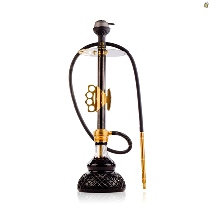 Knuckler Hookah - Golden Stem / Black Base with Dark Brown bag