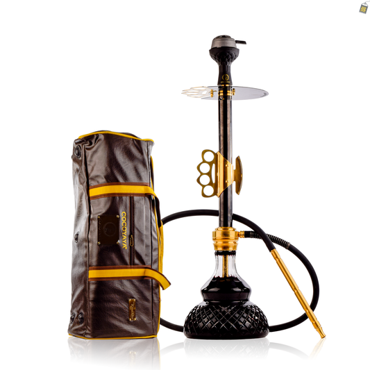 Knuckler Hookah - Golden Stem / Black Base with Dark Brown bag
