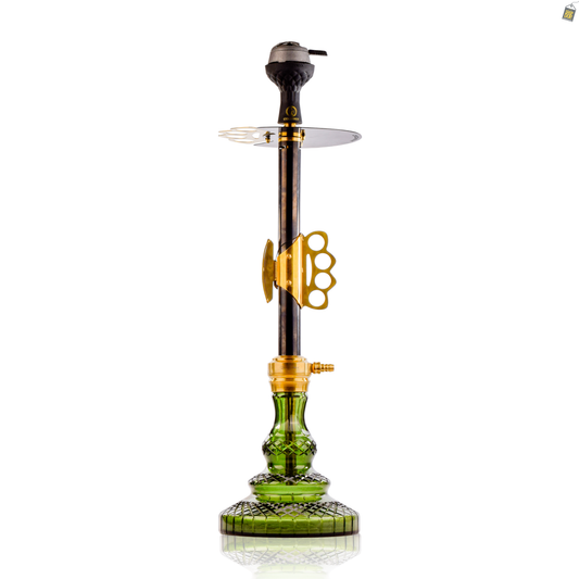 Knuckler Hookah - Golden Stem / Emerald Green Base with Grey bag