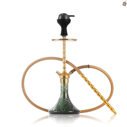 Fighter Ladder Hookah - Gold Stem / Emerald Green Base