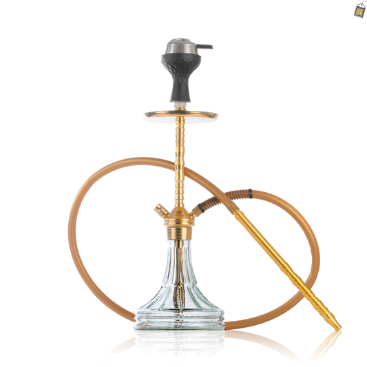 Fighter Ladder Hookah - Gold Stem / Transparent Asterisk Base
