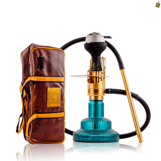 COCOYAYA Mini Ferro Emperio Hookah with- Golden Stem / Ocean Green Base with bag