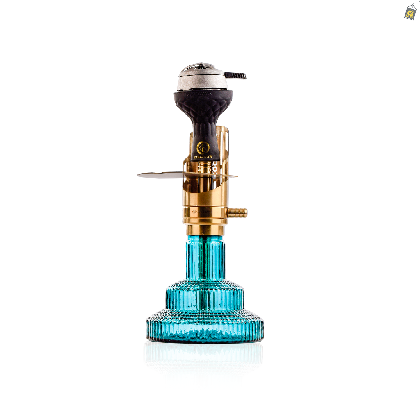 COCOYAYA Mini Ferro Savi Hookah with- Golden Stem / Ocean Green Base with Bag
