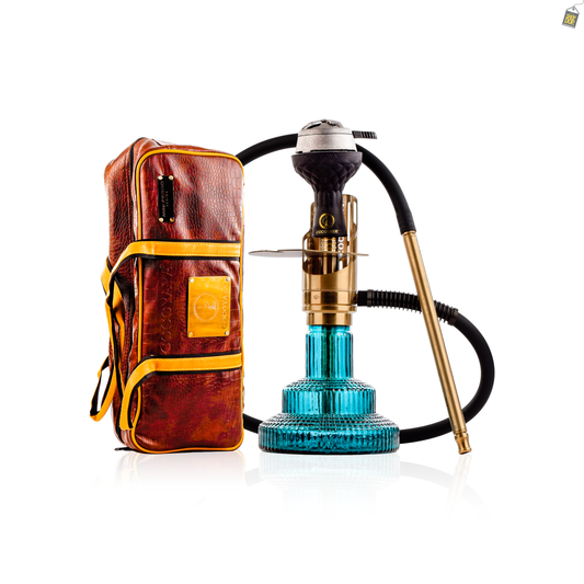 COCOYAYA Mini Ferro Savi Hookah with- Golden Stem / Ocean Green Base with Bag