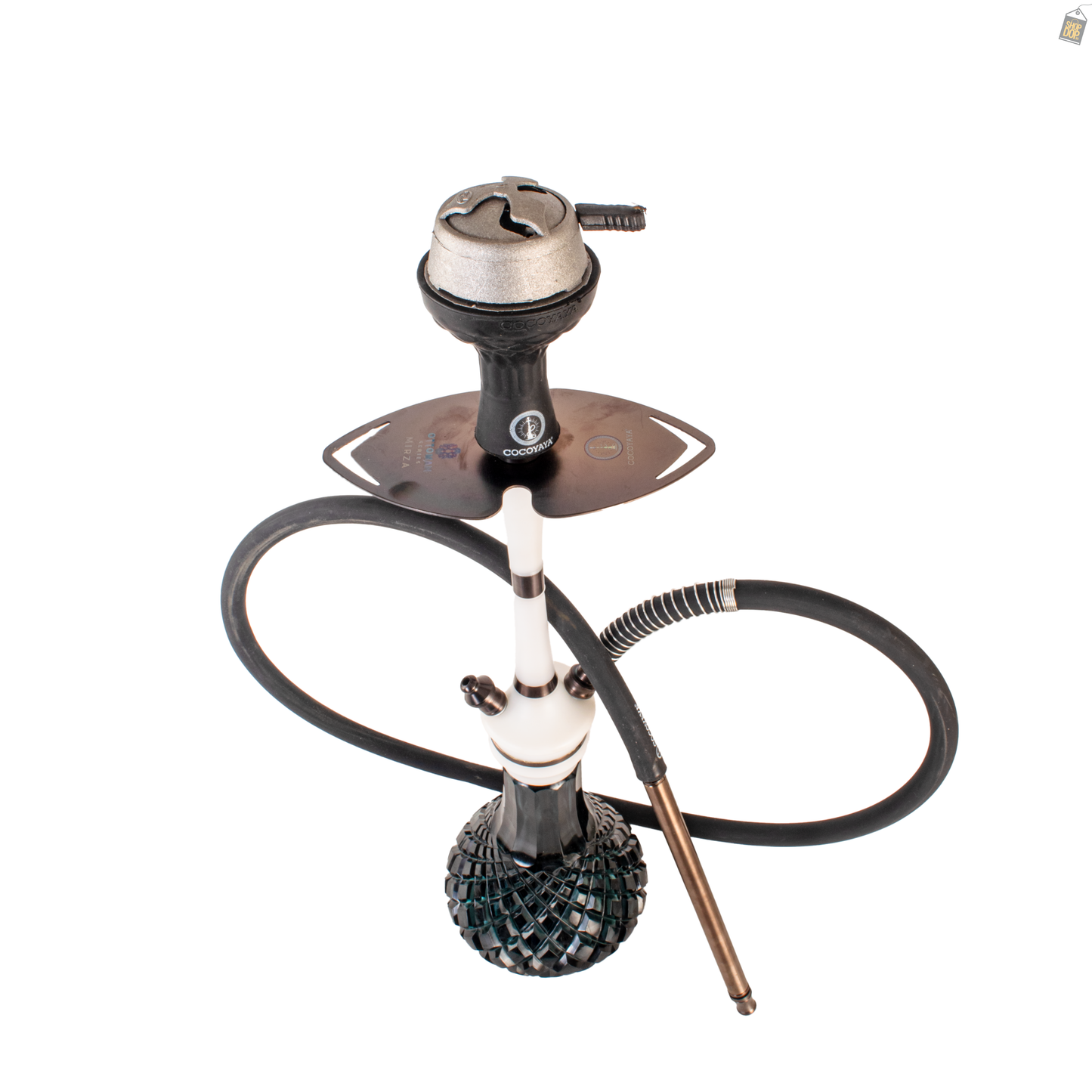 COCOYAYA Mirza Hookah with Bag - Bronze Stem / Emerald Green Base