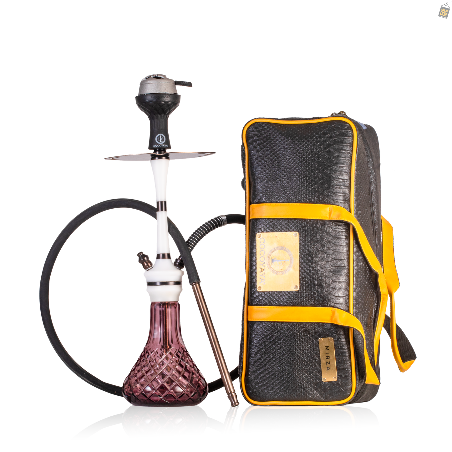 COCOYAYA Mirza Hookah with Bag - Bronze Stem / Purple Base