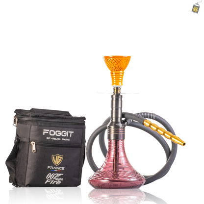 Noddy 007 Night Fire Hookah with Bag - Black Stem / Purple Vertigo Base