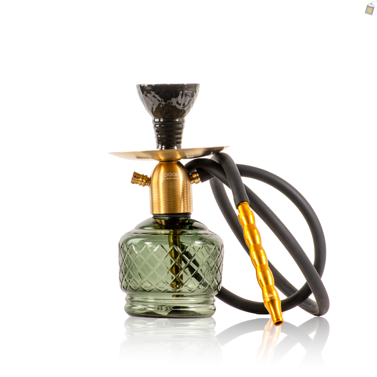 Noddy Flatter Hookah - Gold Stem / Emerald Green Base