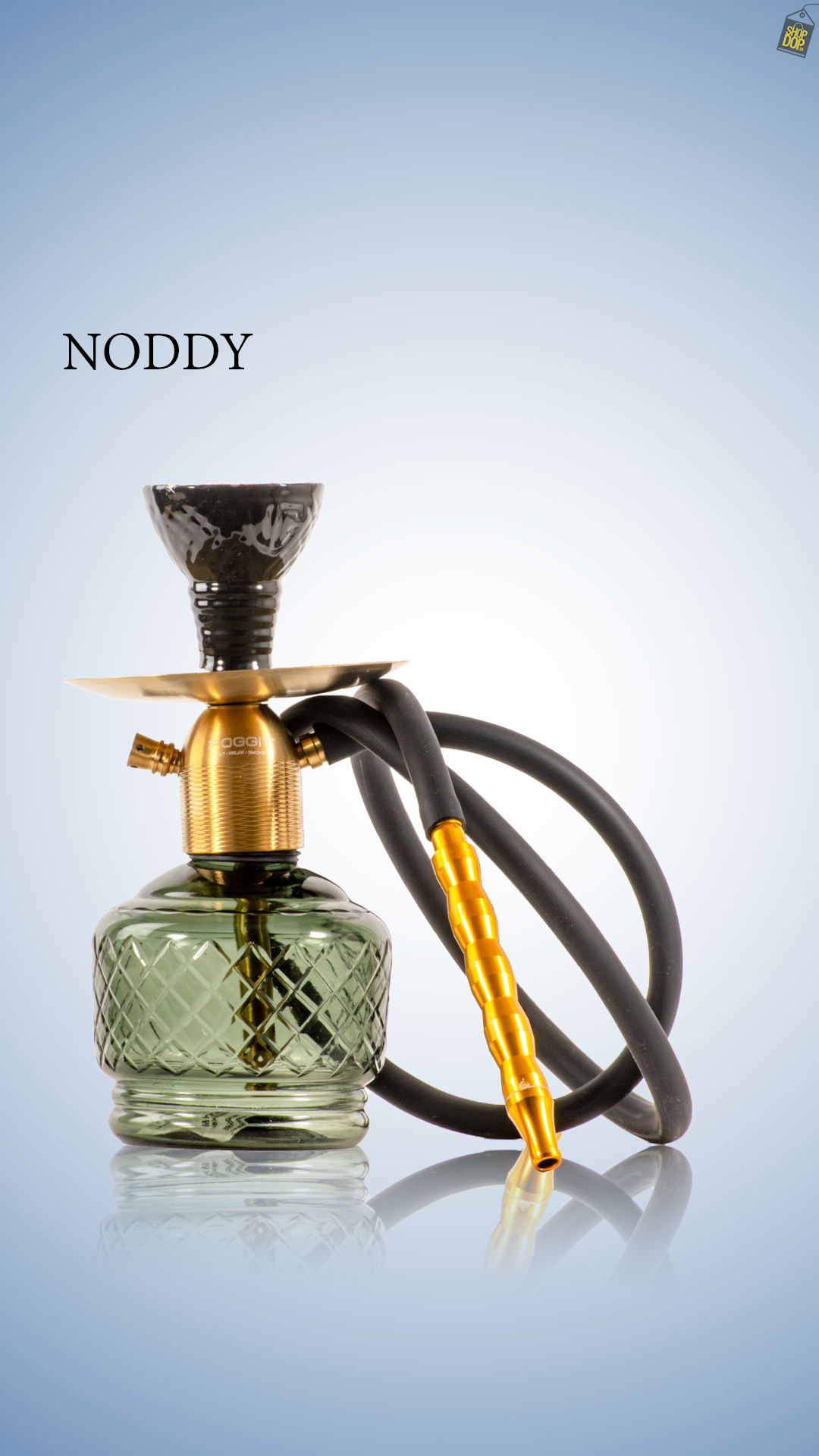 Noddy Flatter Hookah - Gold Stem / Emerald Green Base