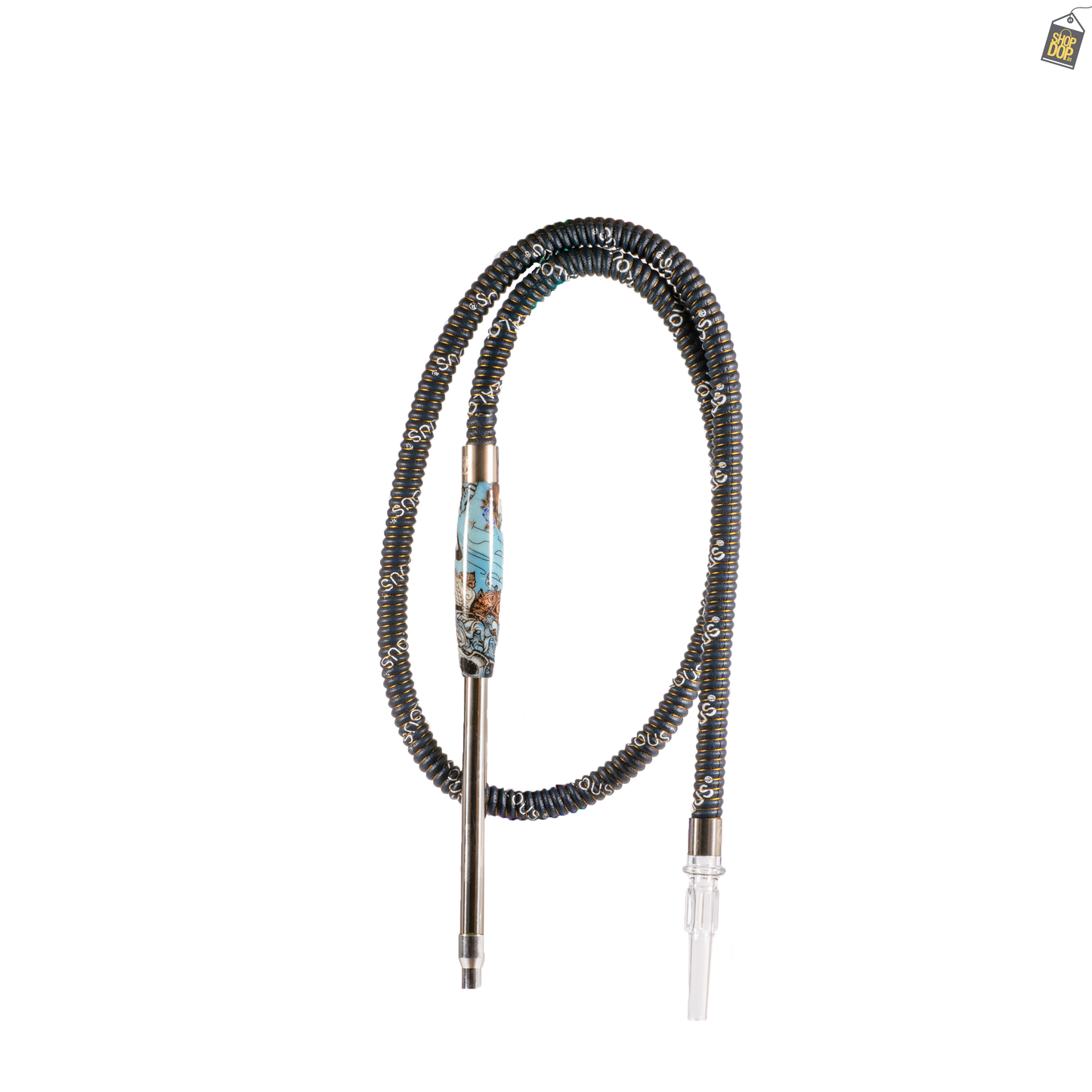 Onyx Long Handle Leather Hookah Pipe - Dark Blue