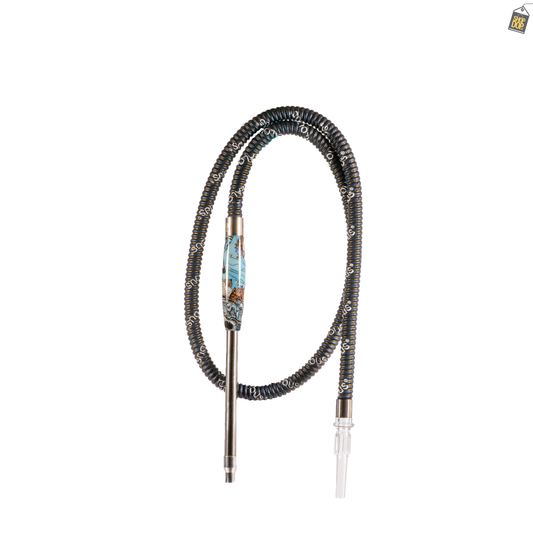 Onyx Long Handle Leather Hookah Pipe - Dark Blue