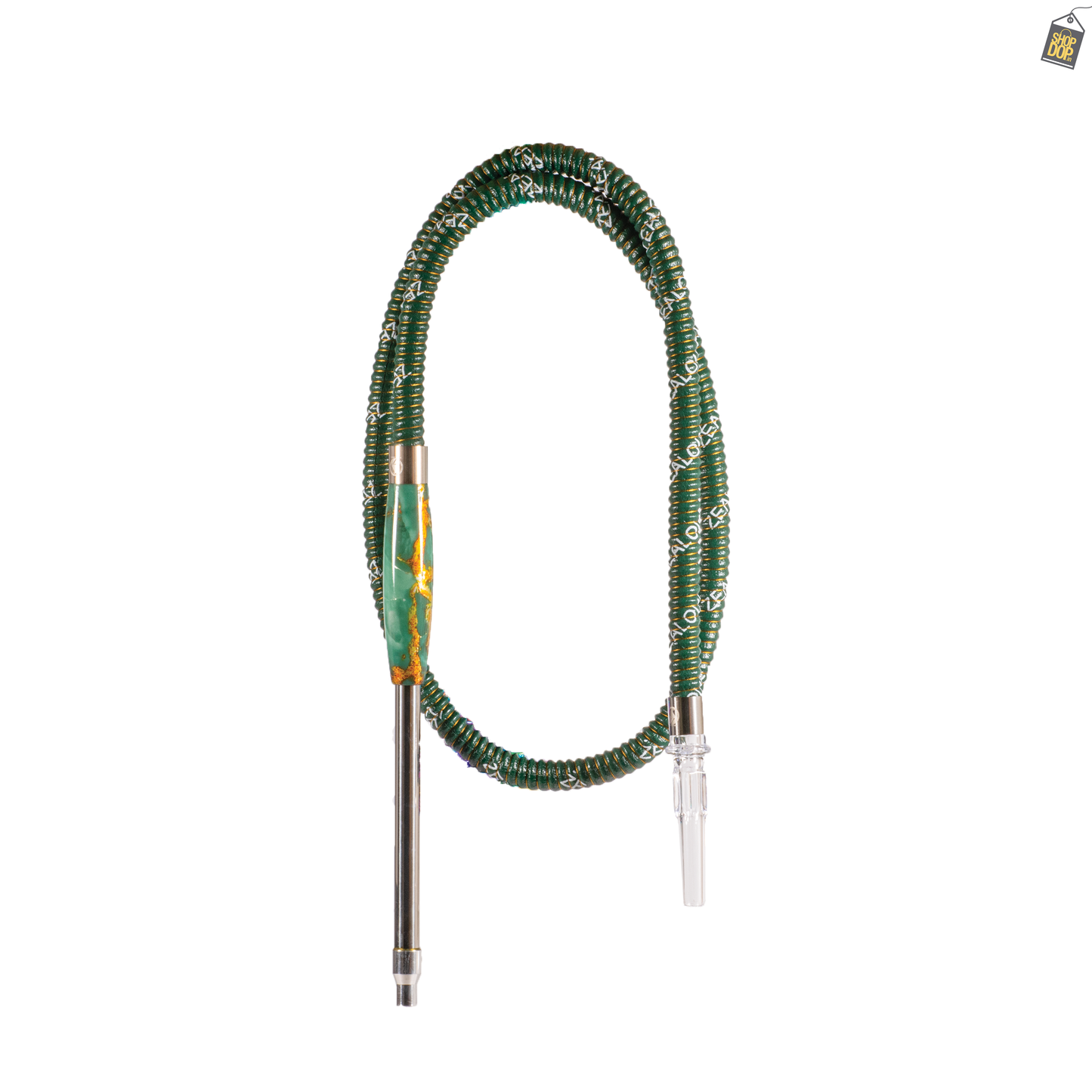 Onyx Long Handle Leather Hookah Pipe - Green