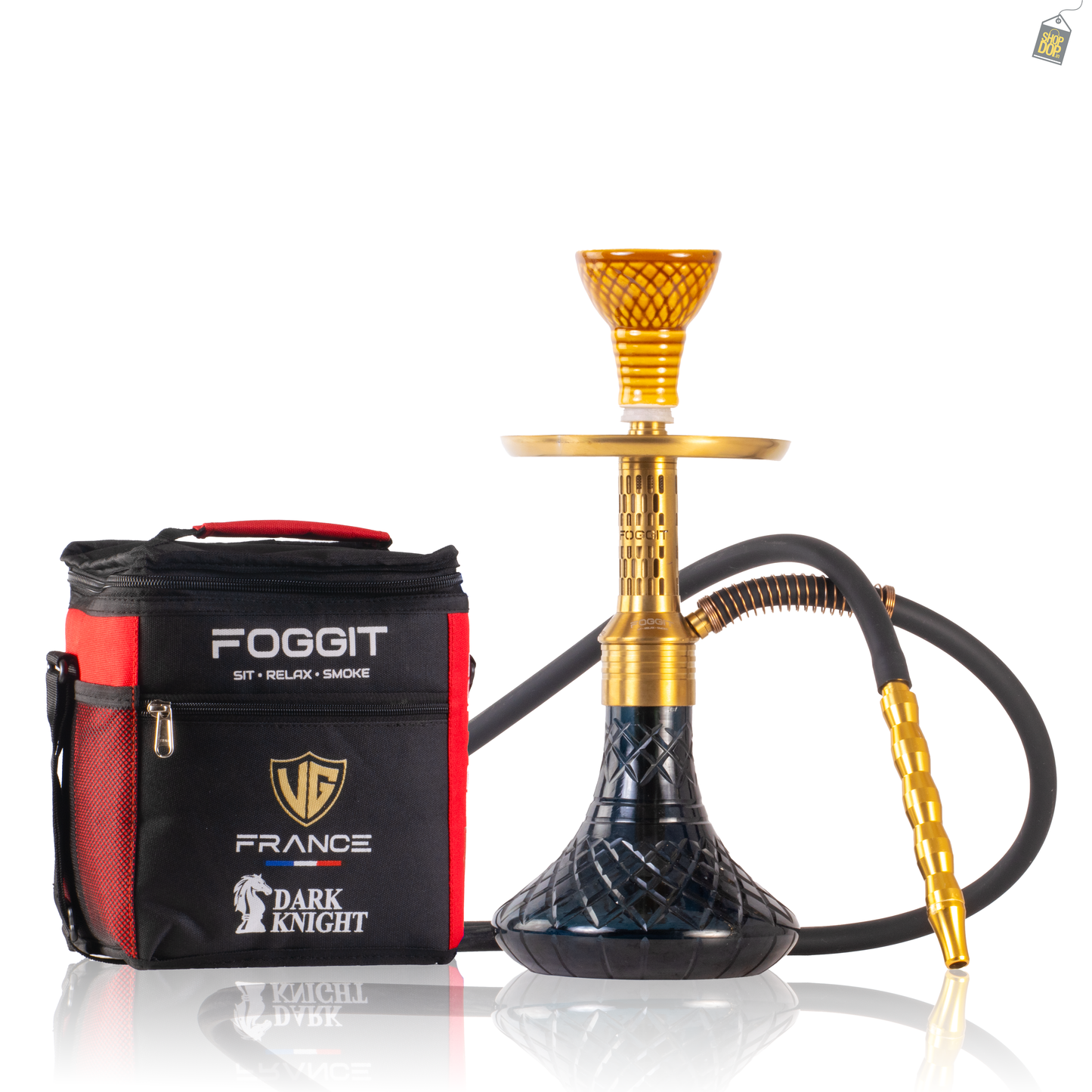 Dark Knight Orbit Hookah with Bag - Gold Stem / Black Base