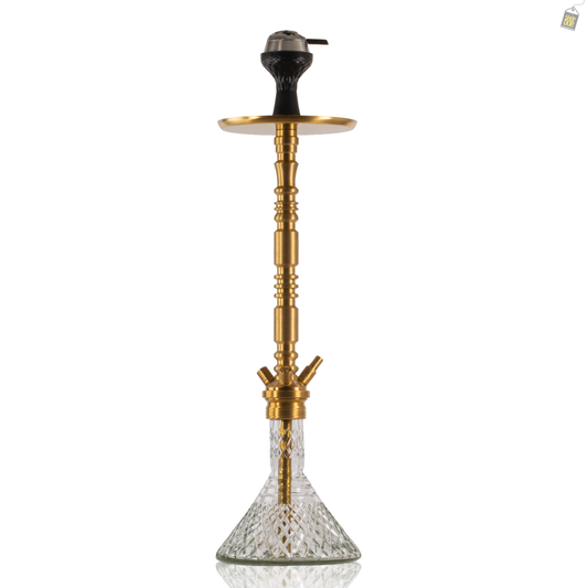 Sultan Orchan Hookah with 2 Bags - Golden Stem / Transparent Base