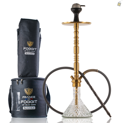 Sultan Orchan Hookah with 2 Bags - Golden Stem / Transparent Base