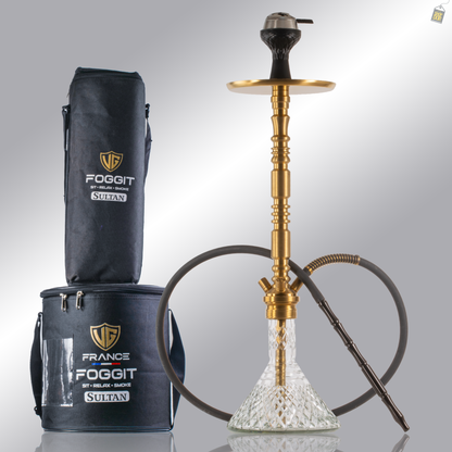 Sultan Orchan Hookah with 2 Bags - Golden Stem / Transparent Base