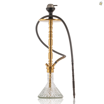 Sultan Orchan Hookah with 2 Bags - Golden Stem / Transparent Base