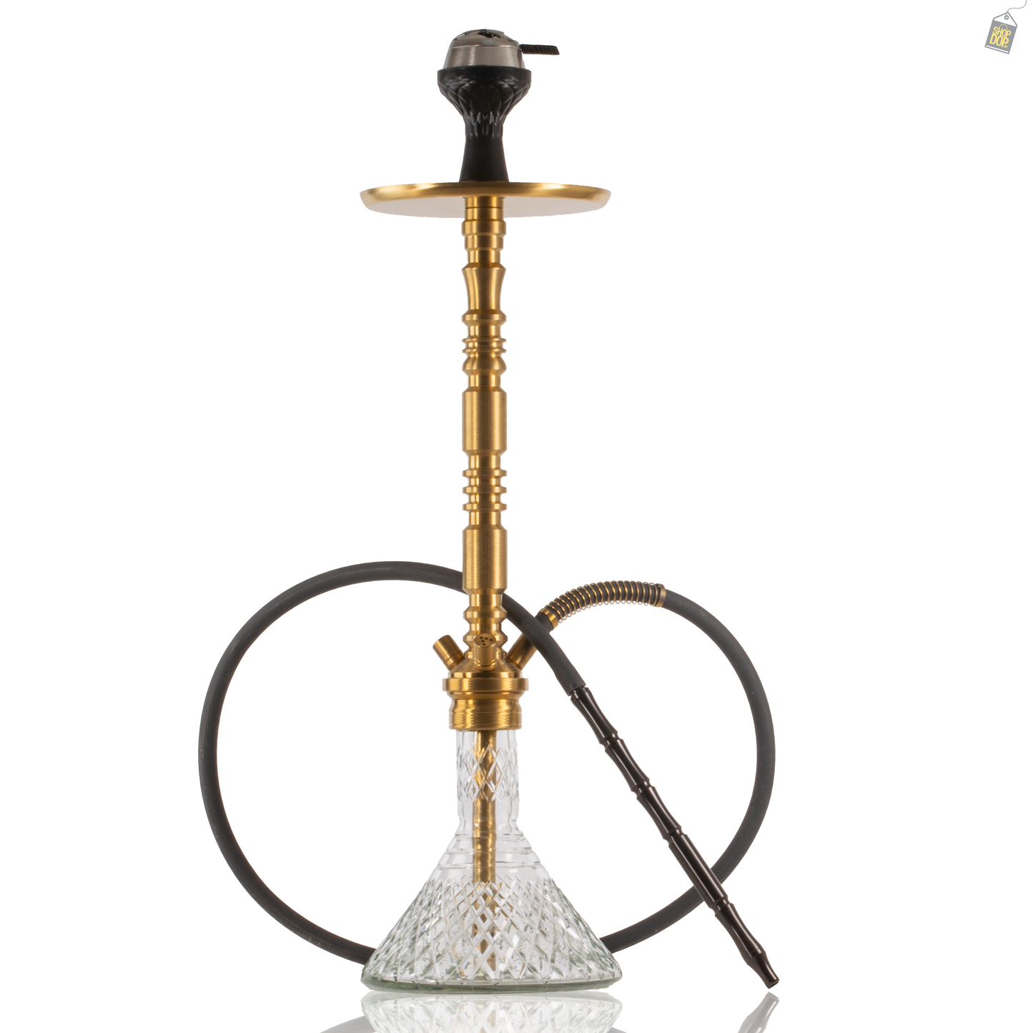 Sultan Orchan Hookah with 2 Bags - Golden Stem / Transparent Base