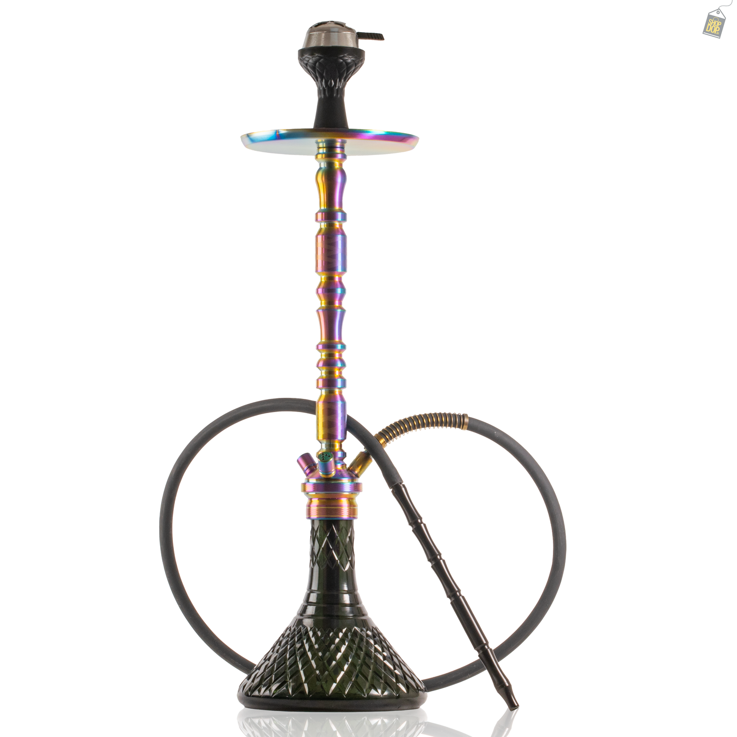 Sultan Orchan Hookah with 2 Bags - Rainbow Stem / Emerald Green Base