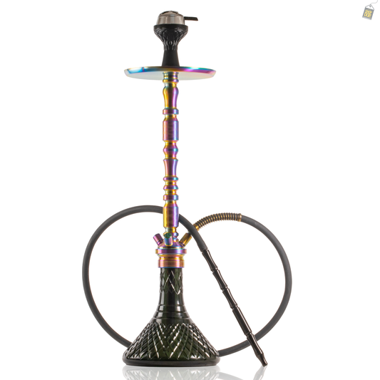Sultan Orchan Hookah with 2 Bags - Rainbow Stem / Emerald Green Base