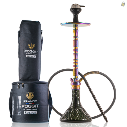 Sultan Orchan Hookah with 2 Bags - Rainbow Stem / Emerald Green Base