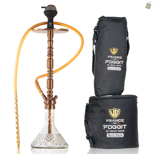 Sultan Orchan Hookah with 2 Bags - Bronze Stem / Transparent Base