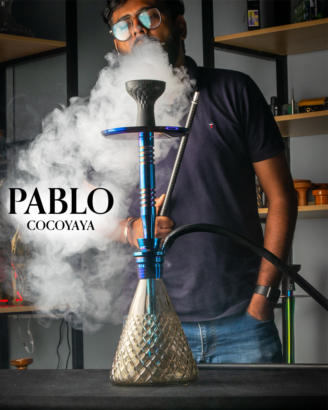 Pablo Hookah with Bag - Grey Base / Blue Stem