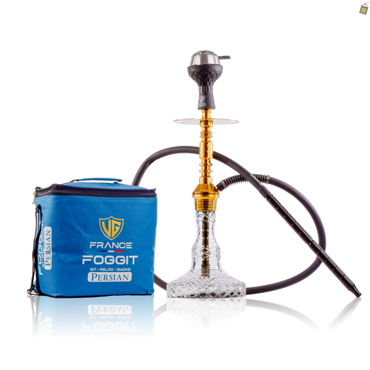 Persian Carafe 2.0 Hookah with Bag - Gold Stem / Transparent Base