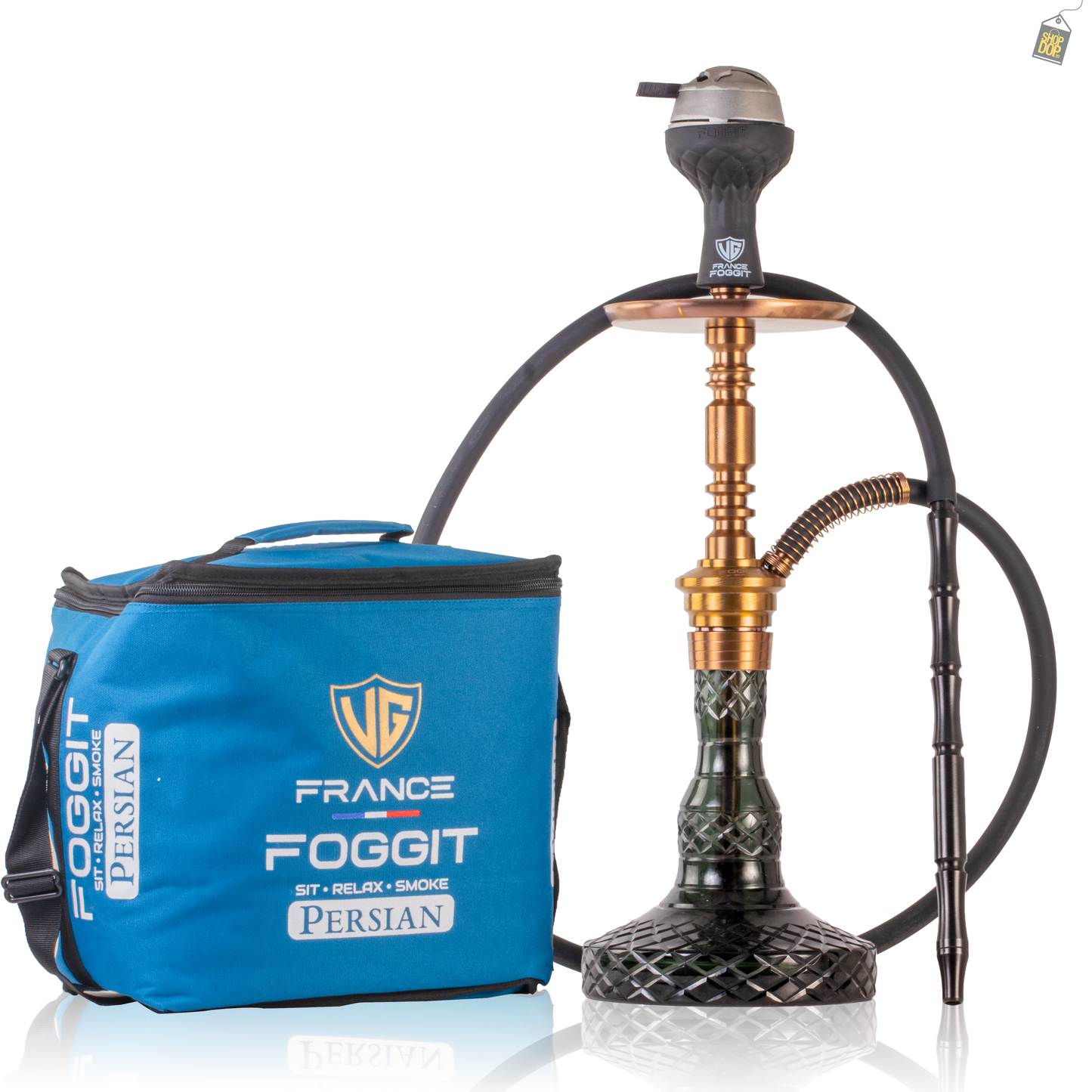 Persian Carafe Hookah with Bag - Bronze Stem / Emerald Green Base