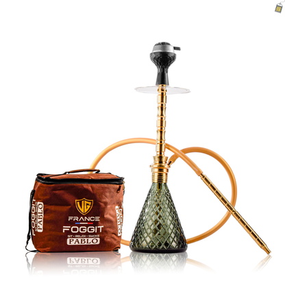 Pablo L5 Hookah with Bag - Gold Stem / Emerald Green Base