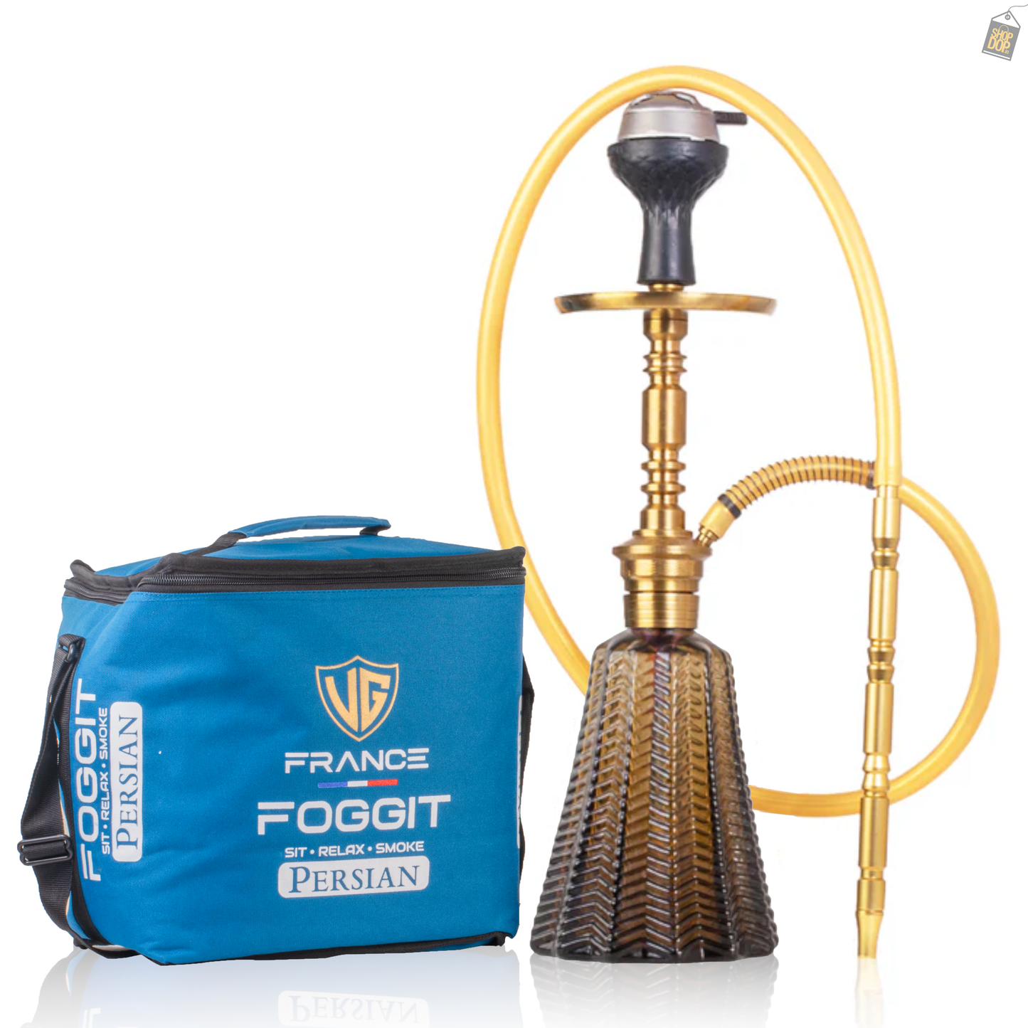 Persian Jewel Hookah with Bag - Gold Stem / Brown Base