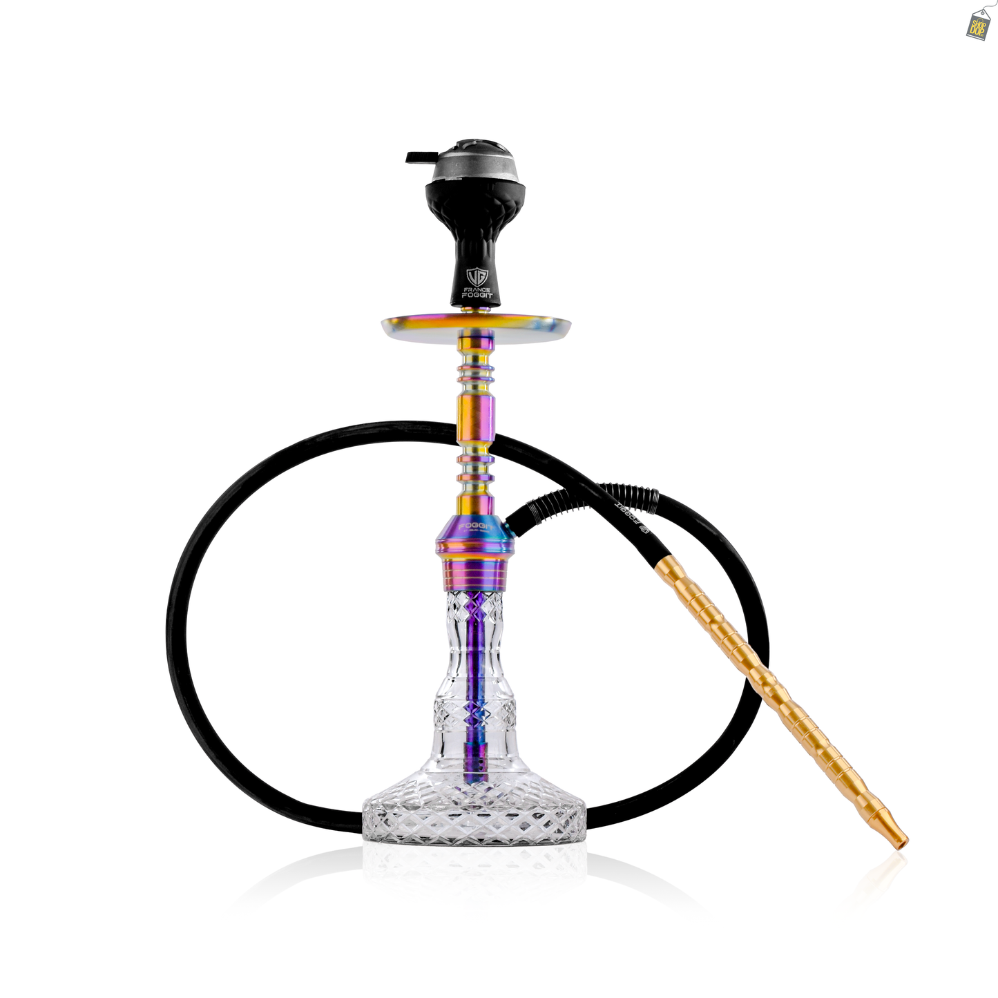 Persian Carafe Hookah with Bag - Rainbow Stem / Transparent Base