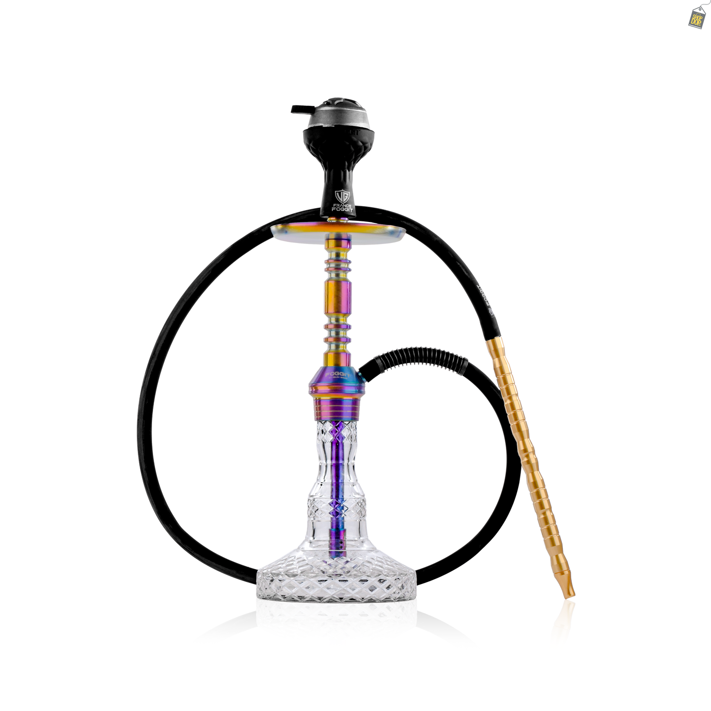 Persian Carafe Hookah with Bag - Rainbow Stem / Transparent Base