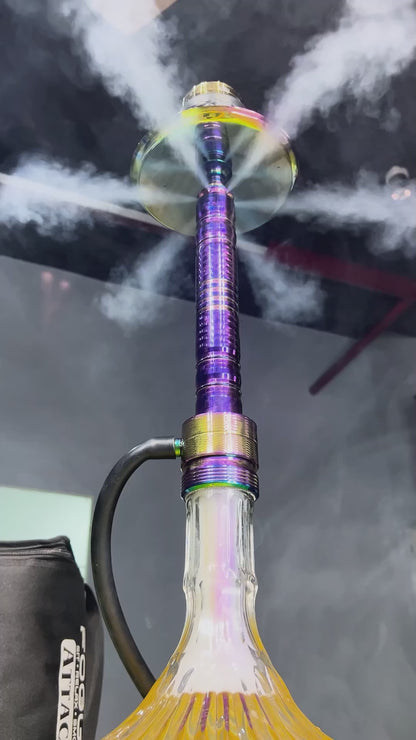 Attack Hookah with Bag - Rainbow Stem / Transparent Base