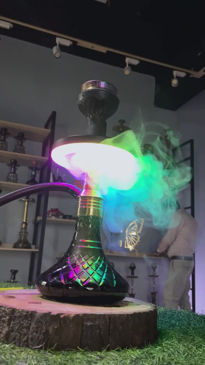 Dark Knight Hookah with Bag - Rainbow Stem / Grey Base