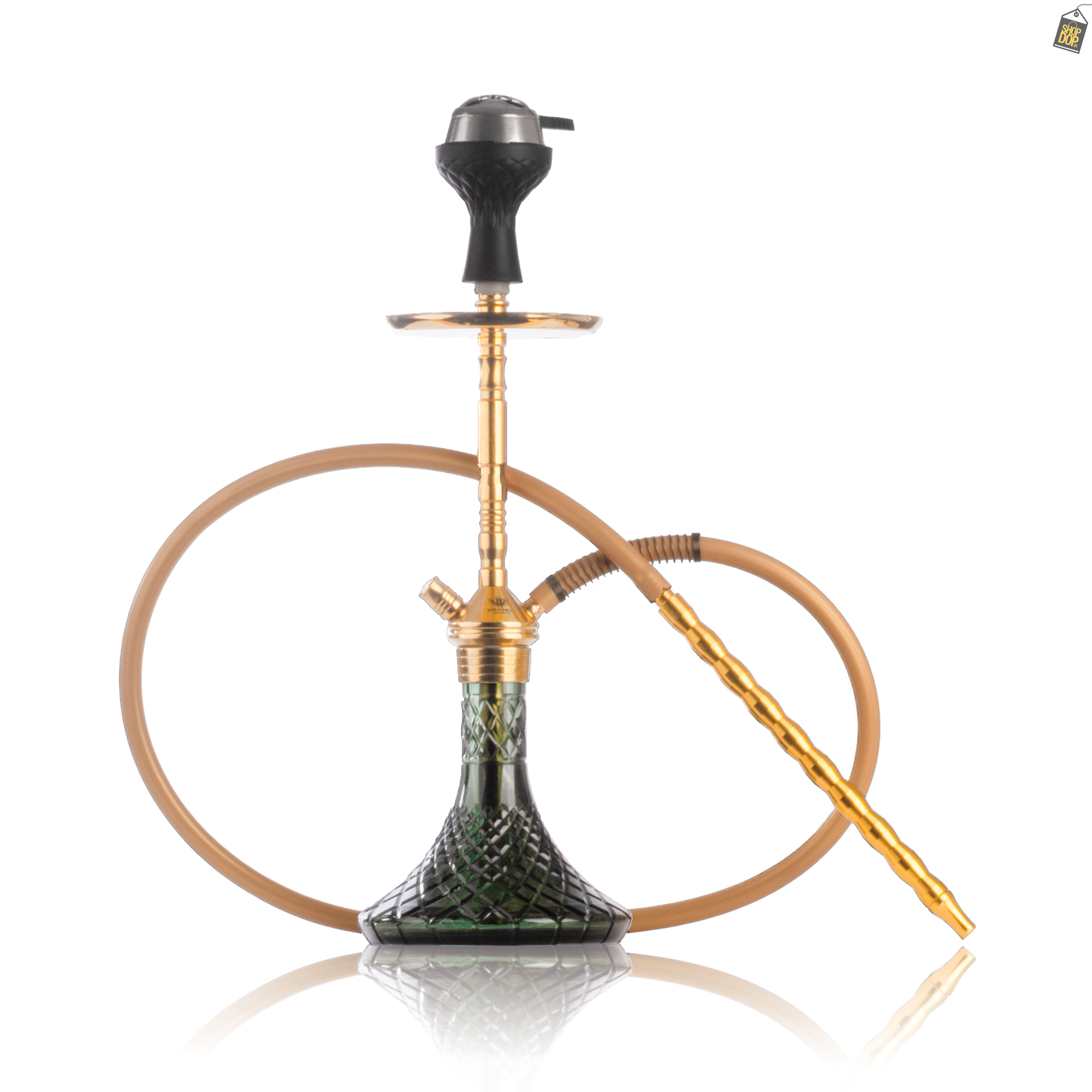 Fighter Hookah R2 - Gold Stem / Emerald Green Base