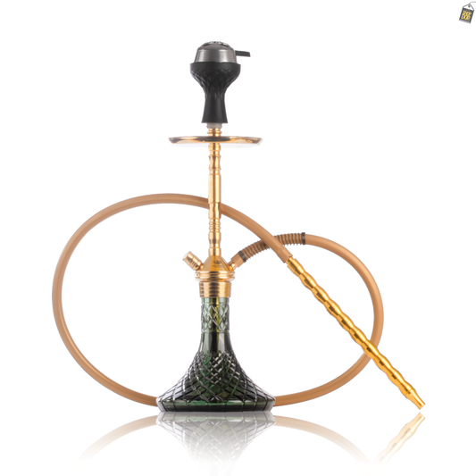 Fighter Hookah R2 - Gold Stem / Emerald Green Base