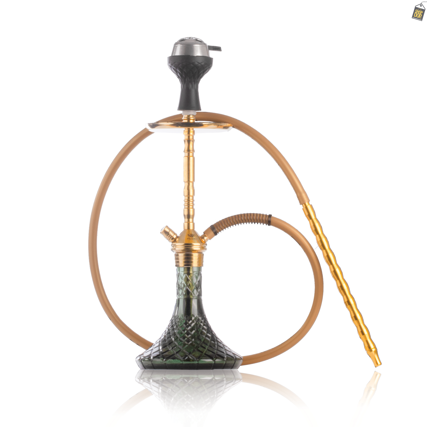 Fighter Hookah R2 - Gold Stem / Emerald Green Base