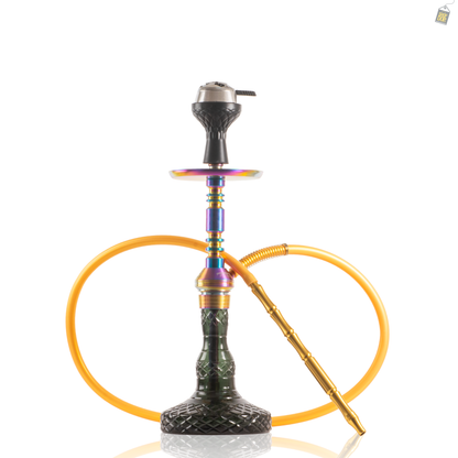 Persian Carafe Hookah with Bag - Rainbow Stem / Emerald Green Base
