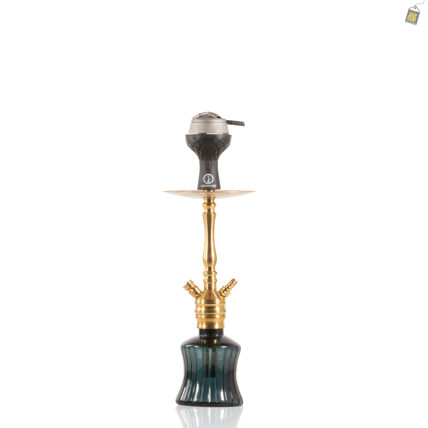 COCOYAYA VIP Robby Hookah with Bag - Gold Stem / Emerald Green Base