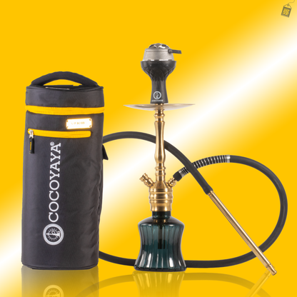 COCOYAYA VIP Robby Hookah with Bag - Gold Stem / Emerald Green Base