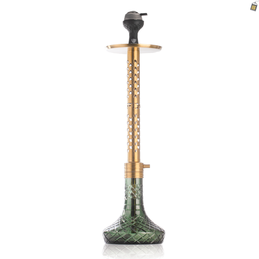 VG Romeo Vault Hookah with 2 Bags - Gold Arrow Stem / Emerald Green Base
