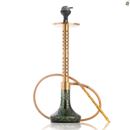 VG Romeo Vault Hookah with 2 Bags - Gold Arrow Stem / Emerald Green Base