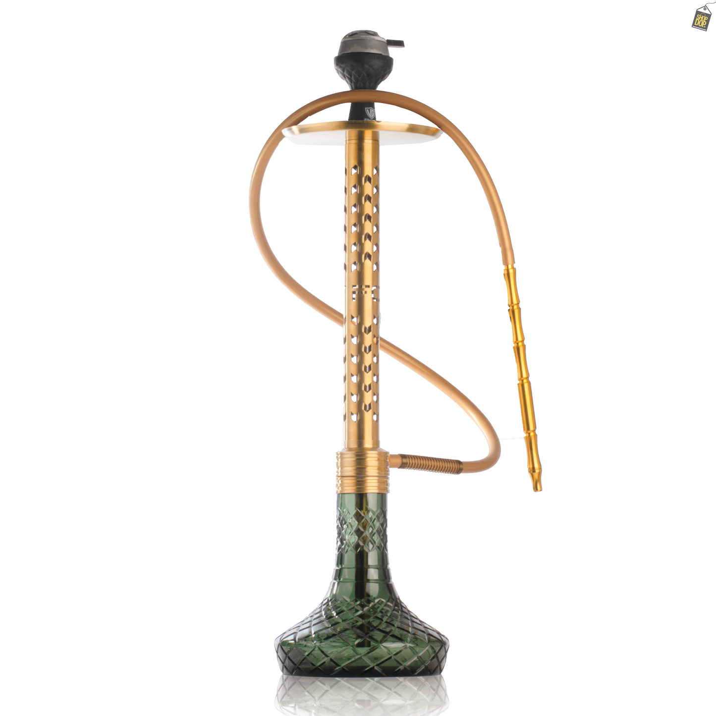 VG Romeo Vault Hookah with 2 Bags - Gold Arrow Stem / Emerald Green Base