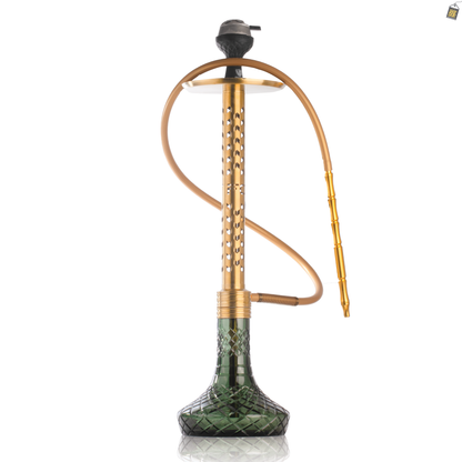 VG Romeo Vault Hookah with 2 Bags - Gold Arrow Stem / Emerald Green Base