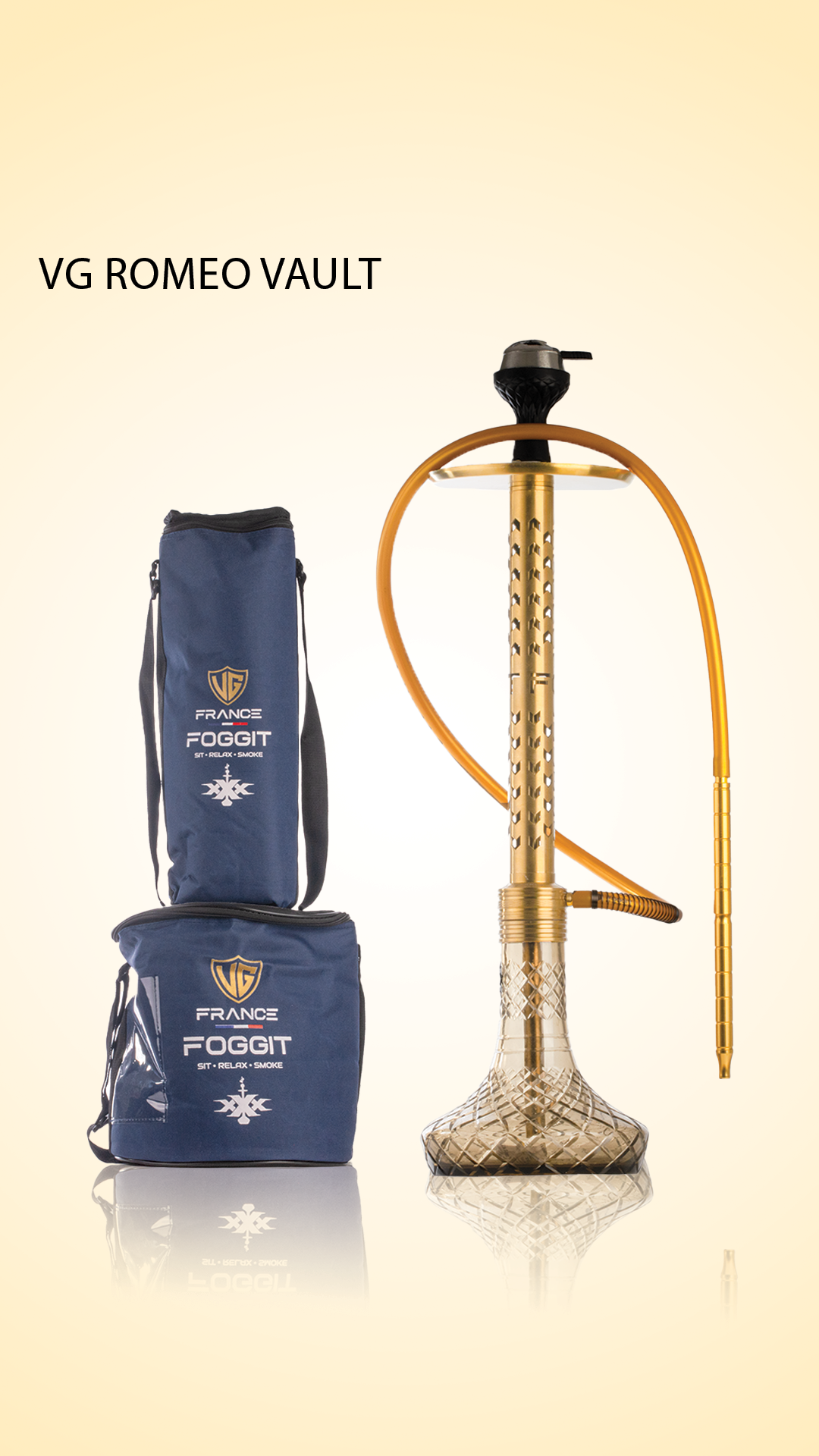 VG Romeo Vault Hookah with 2 Bags - Gold Arrow Stem / Grey Base