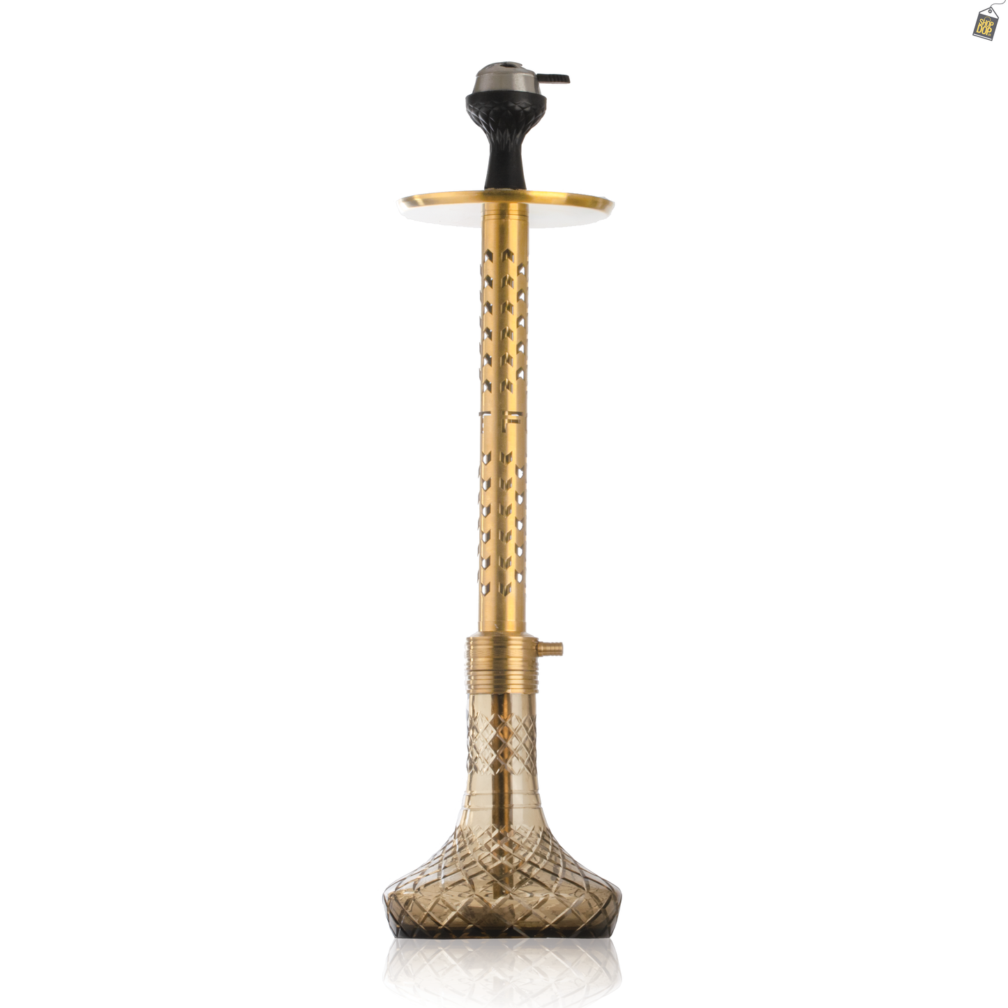 VG Romeo Vault Hookah with 2 Bags - Gold Arrow Stem / Grey Base