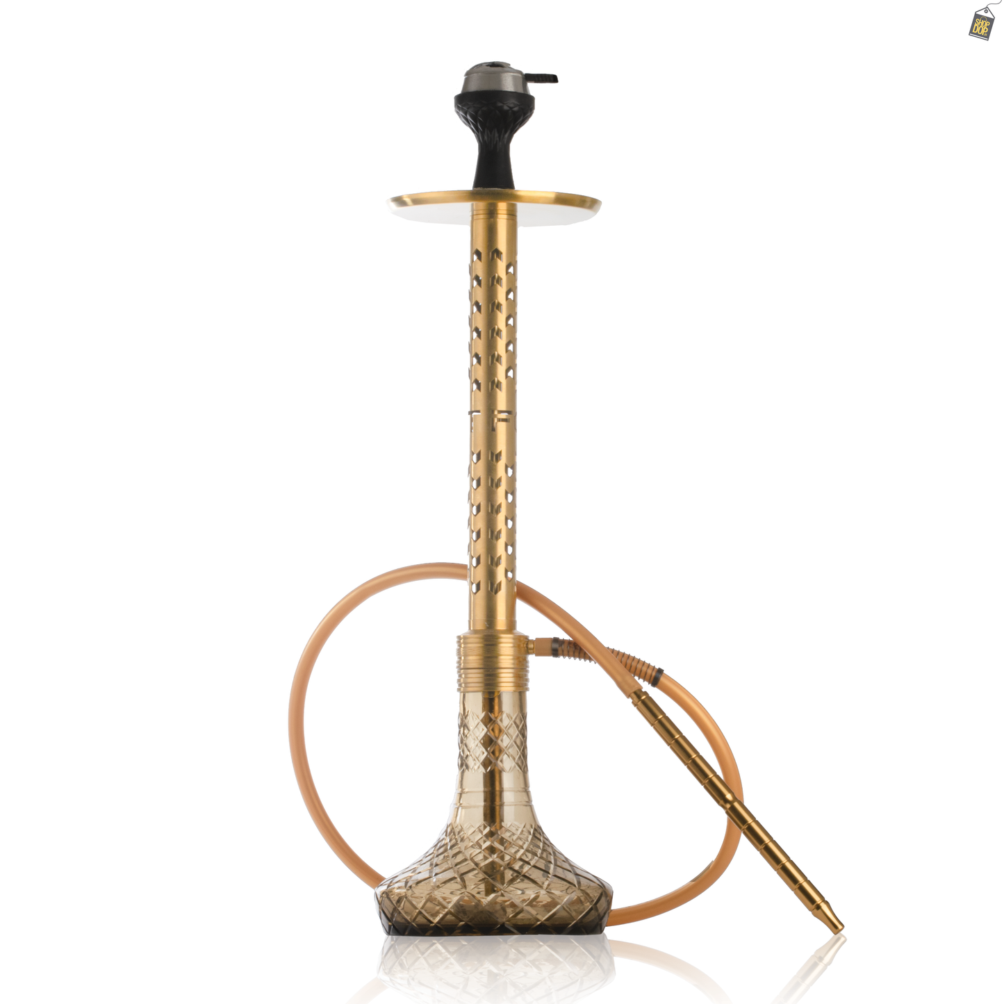 VG Romeo Vault Hookah with 2 Bags - Gold Arrow Stem / Grey Base