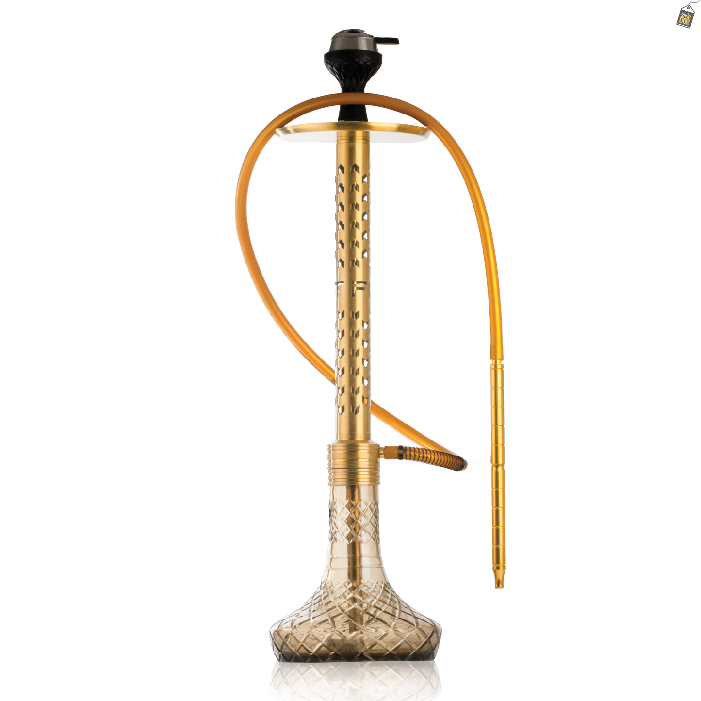 VG Romeo Vault Hookah with 2 Bags - Gold Arrow Stem / Grey Base